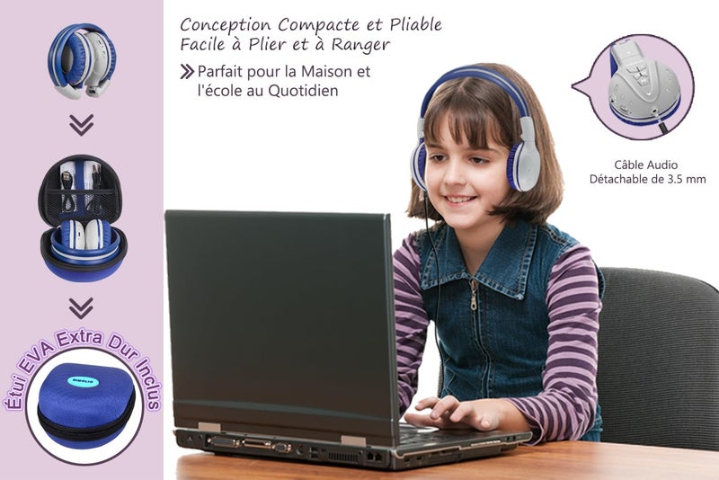 SIMOLIO Kids Bluetooth Headphones Boys with Microphone, 75dB/85dB/94dB Volume Limited Kids Headphones Wireless, Adjustable Foldable Over-Ear Headset for Children School Travel Tablet Airplane Grey - Image 5